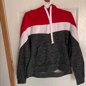 Red, White, and Dark Gray Colorblock Hoodie